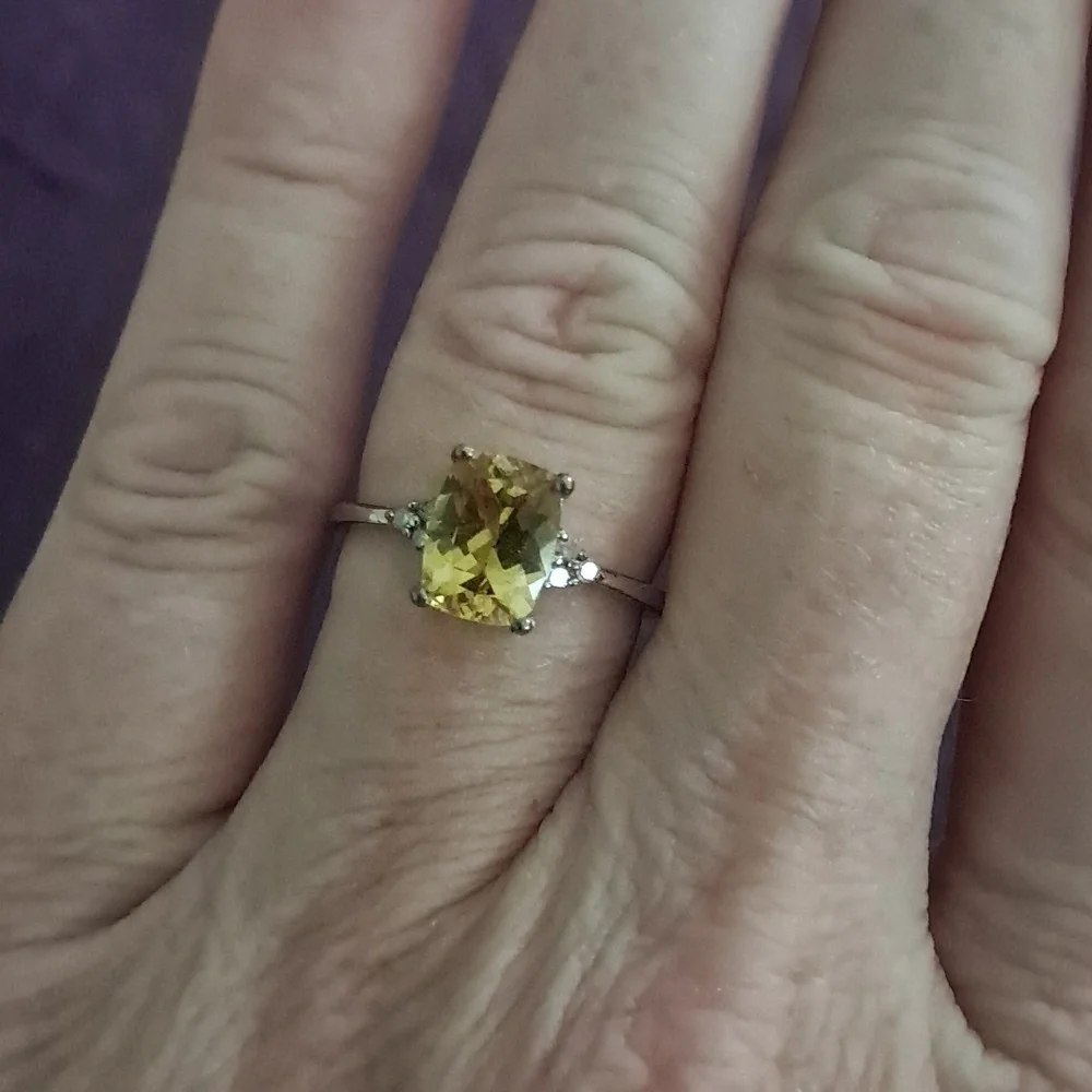Natural Golden Apatite & Natural Diamond Ring.